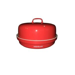 Ceramikawe Microwave Food Warmer Steamer Red Ceramic Dish With Lid Round